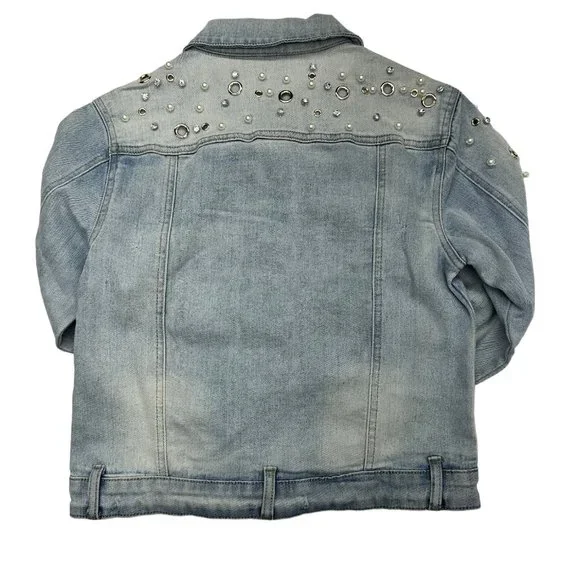 Sparkle Denim Pearl and Grommet Denim Jacket (M) - Picture 2 of 11